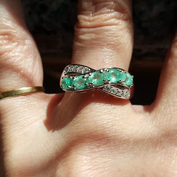 😍EMERALDS & WHITE ZIRCONS RING-925 - Picture 5 of 8